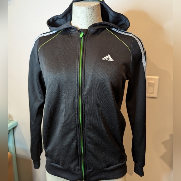Adidas 3 stripe full zip Black with silver gray stripes. Youth Size L - Picture 7 of 15